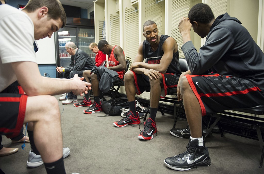 Redshirt senior Kwesi Abakah (center) is off to play for the Richmond Spiders. (Image Credit: Northeastern University)