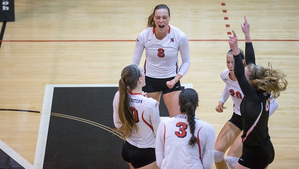 After a dominating 3-0 performance at the Northeastern Tournament, senior Hannah Fry, senior Caterina Rosander and junior Kristen Walding earned All-Tournament honors (Image Courtesy of GoNU.com).