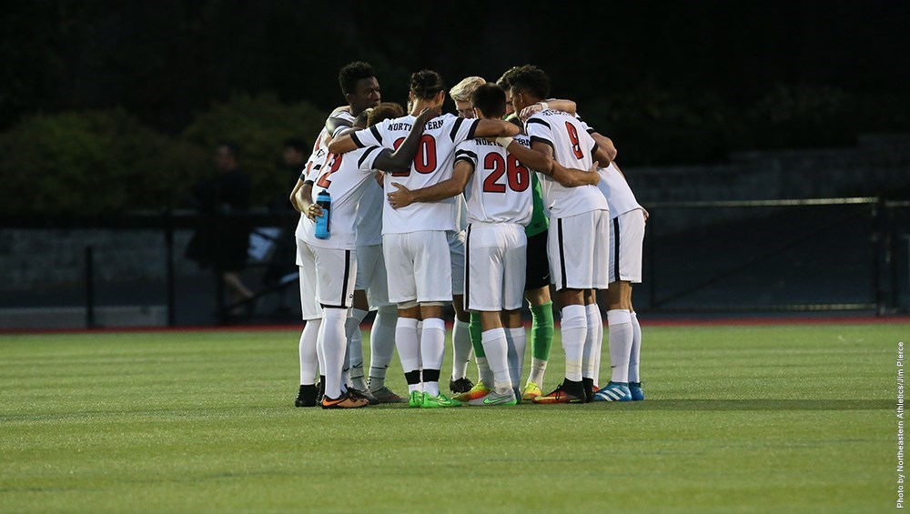The NU men's soccer team is surprisingly in the the thick of the CAA men's soccer race this season (Image Credit: Northeastern Athletics). 