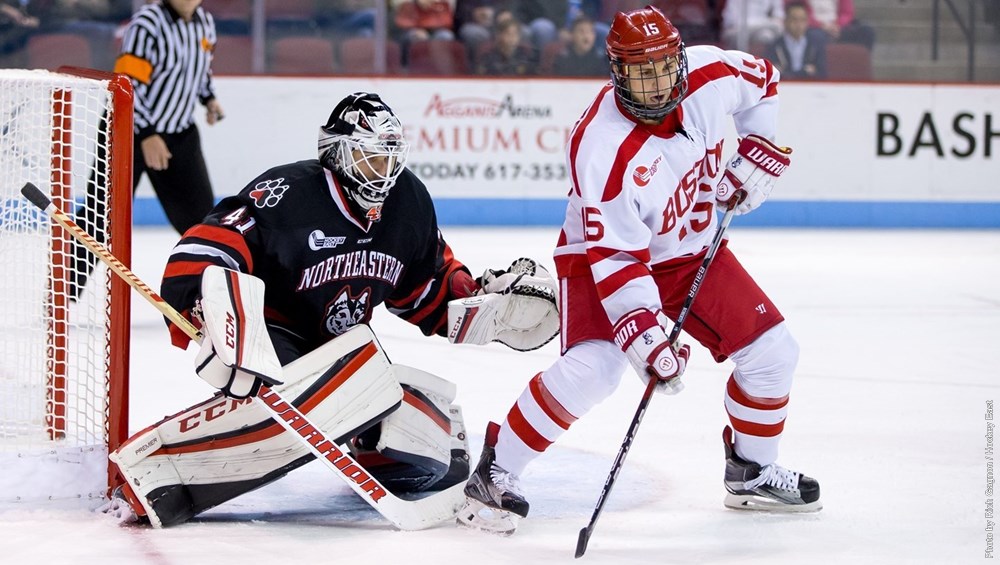 Men's hockey salvaged one point from a weekend series with No. 4 Boston University (Image Credit: Northeastern Athletics). 