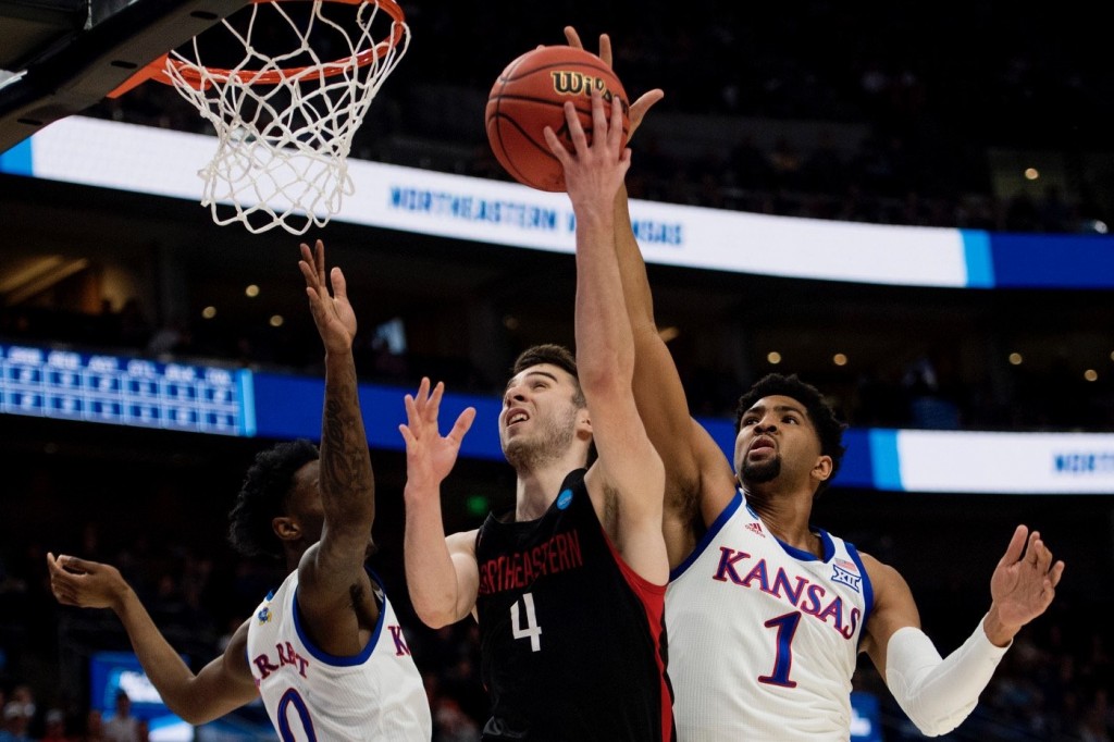 Dedric Lawson (1) and Kansas were too much for Northeastern on Thursday in Salt Lake City (Image Credit: GoNU).